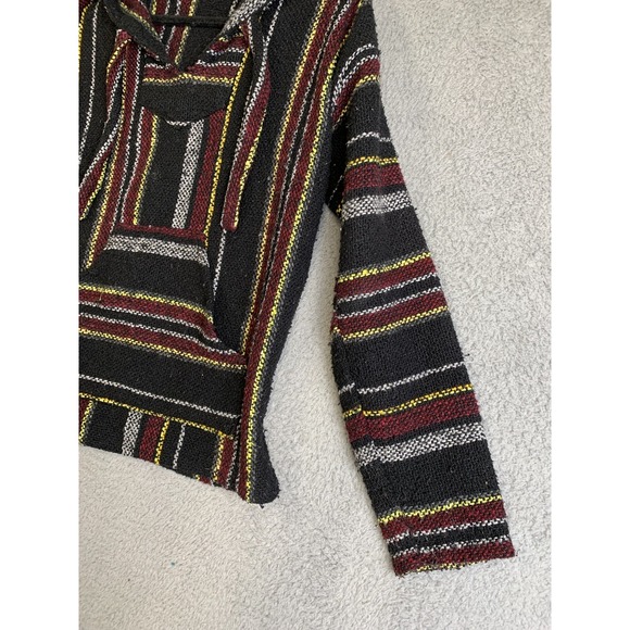 Baja Hoodie Pullover Mens Large Striped Mexican Drug Rug Sweater Hippie Festival - Picture 4 of 13